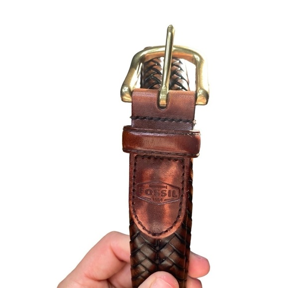 Fossil Men’s Brown Braided Belt Gold Buckle Size 36 - Picture 7 of 15